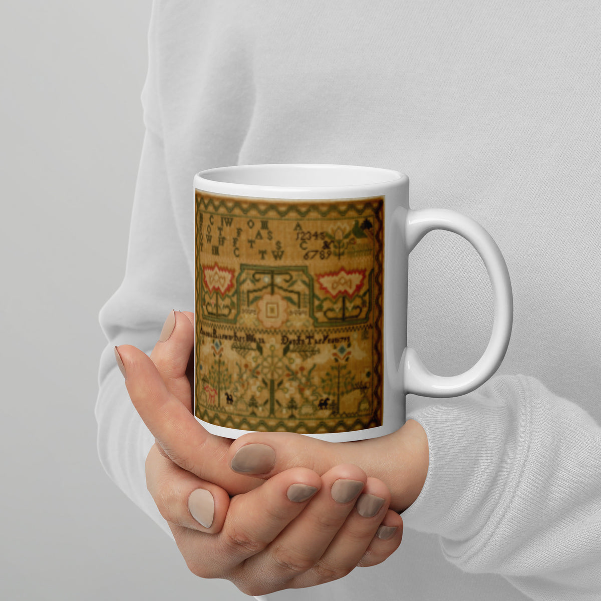 Antique Sampler Mug – Needle and Flax